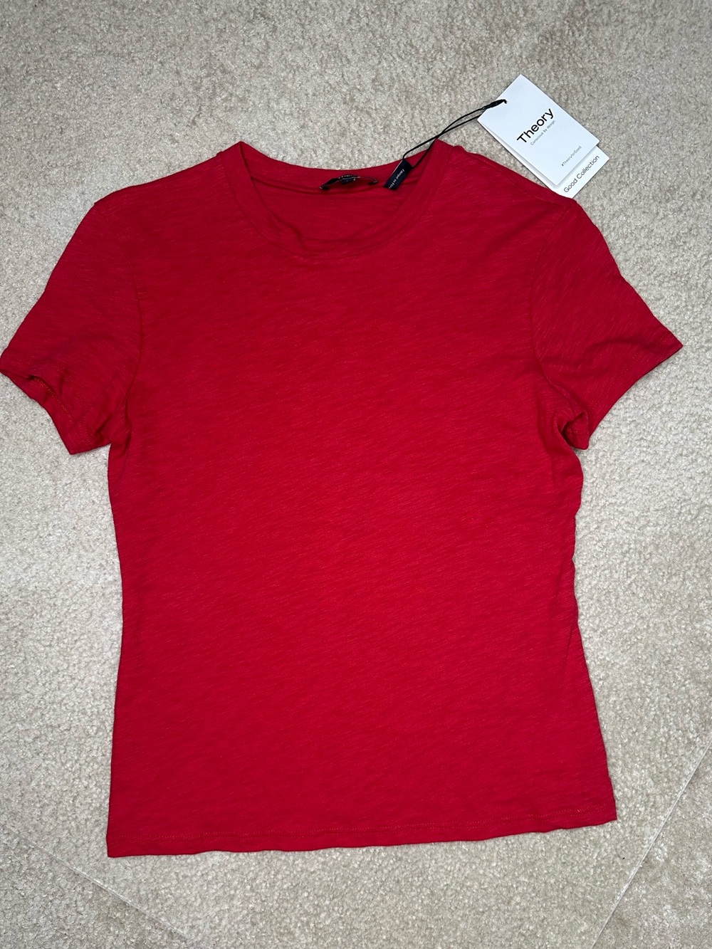 THEORY TINY TEE RED ESSENTIAL T SHIRT WOMENS SZ M NWT